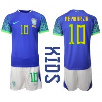 Brasilien Neymar Jr #10 Udebanesæt Børn VM 2022 Kortærmet (+ Korte bukser)